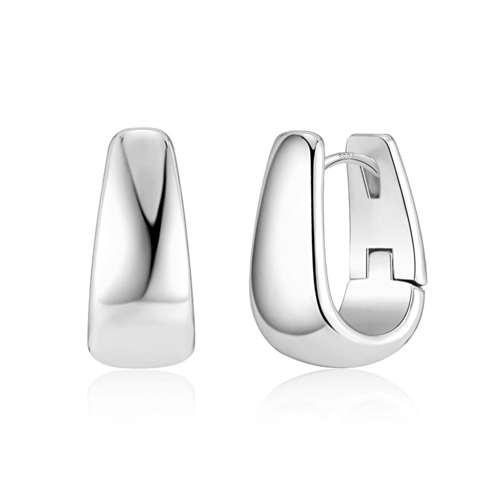 Chunky Square Hoop Earrings Silver for Women